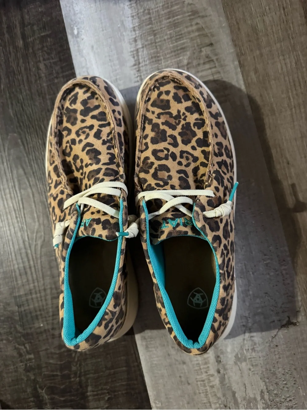 Ariat Leopard Print Canvas Slip-On Shoes with Teal Trim - Picture 1 of 1
